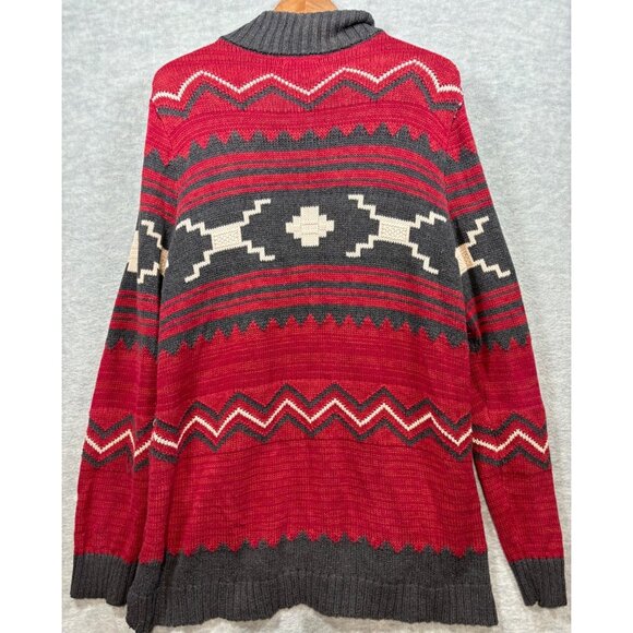 Chaps Womens Cardigan Sweater L Red Gray Southwest Aztec  Zip - Picture 5 of 6